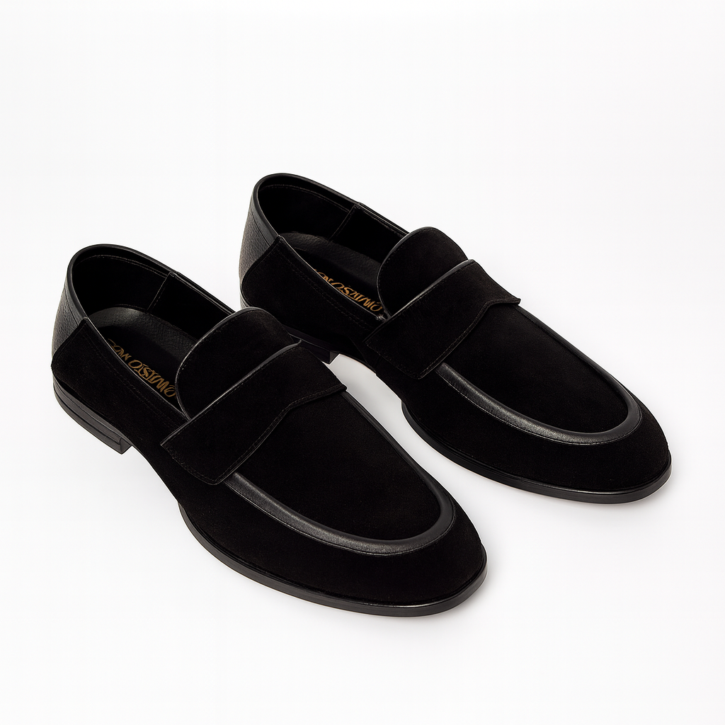 Chaussure-homme-daim-noir-vue-de-côté Chaussure homme daim noir vue de côté