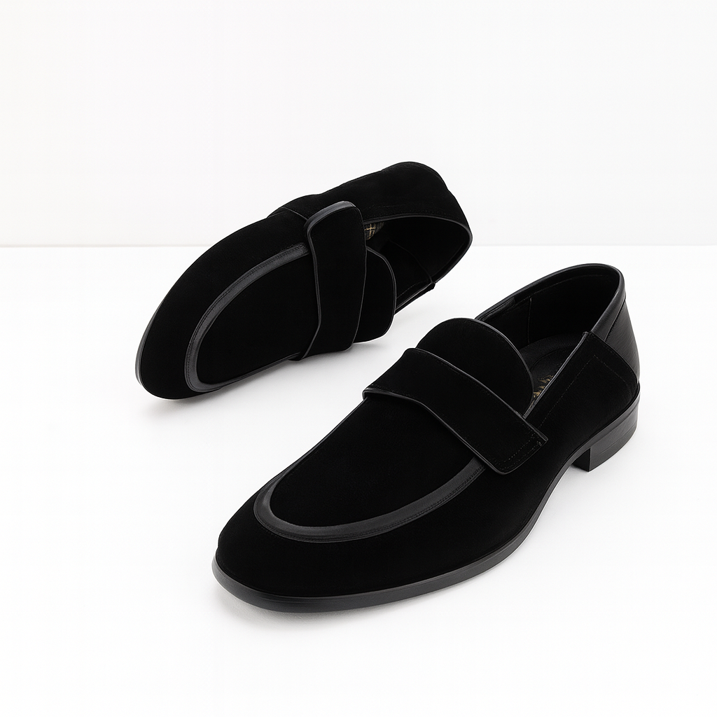 Mocassin-homme-moderne-noir-en-daim Mocassin homme moderne noir en daim