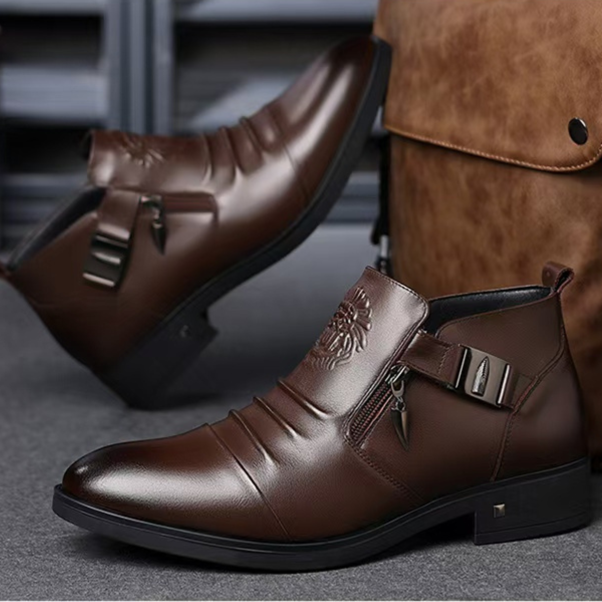 Bottine homme en cuir marron