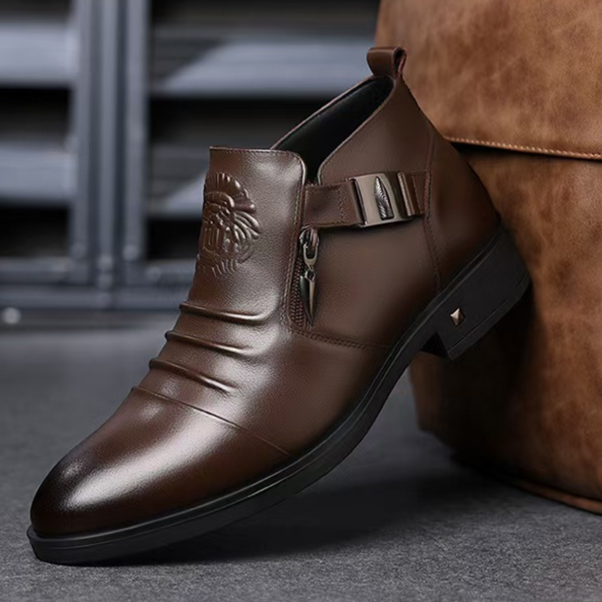 Bottine homme en cuir marron élégante avec fermeture zippée Dolcino