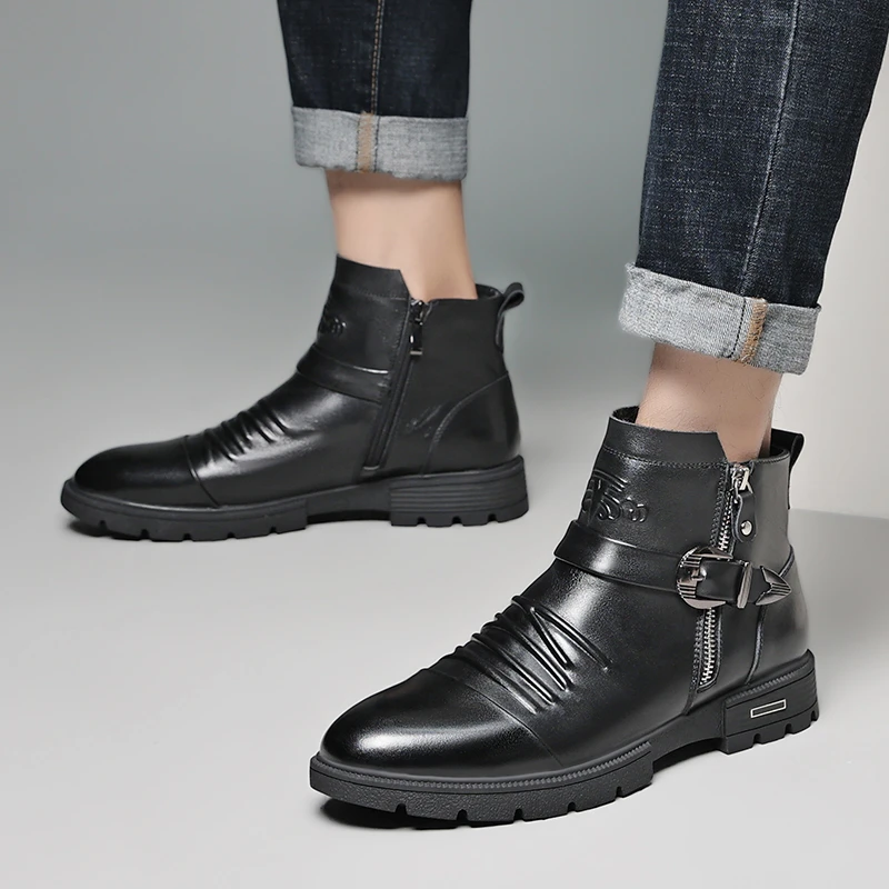Bottines homme cuir noir élégantes Dolcino