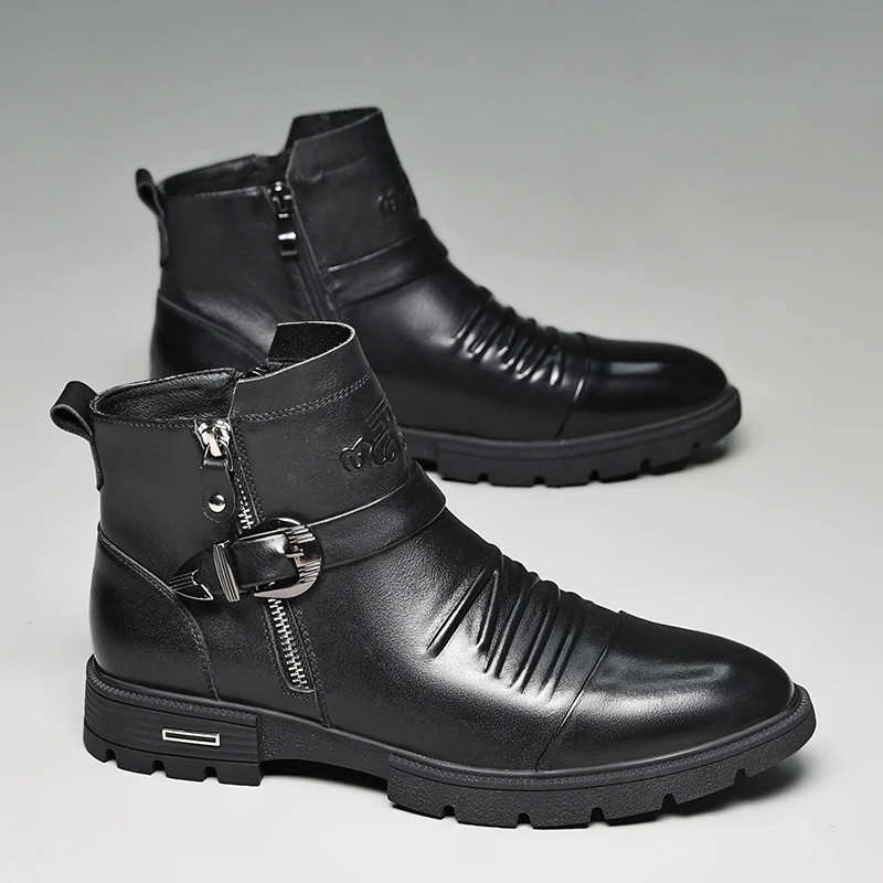 Chaussures montantes en cuir véritable noir