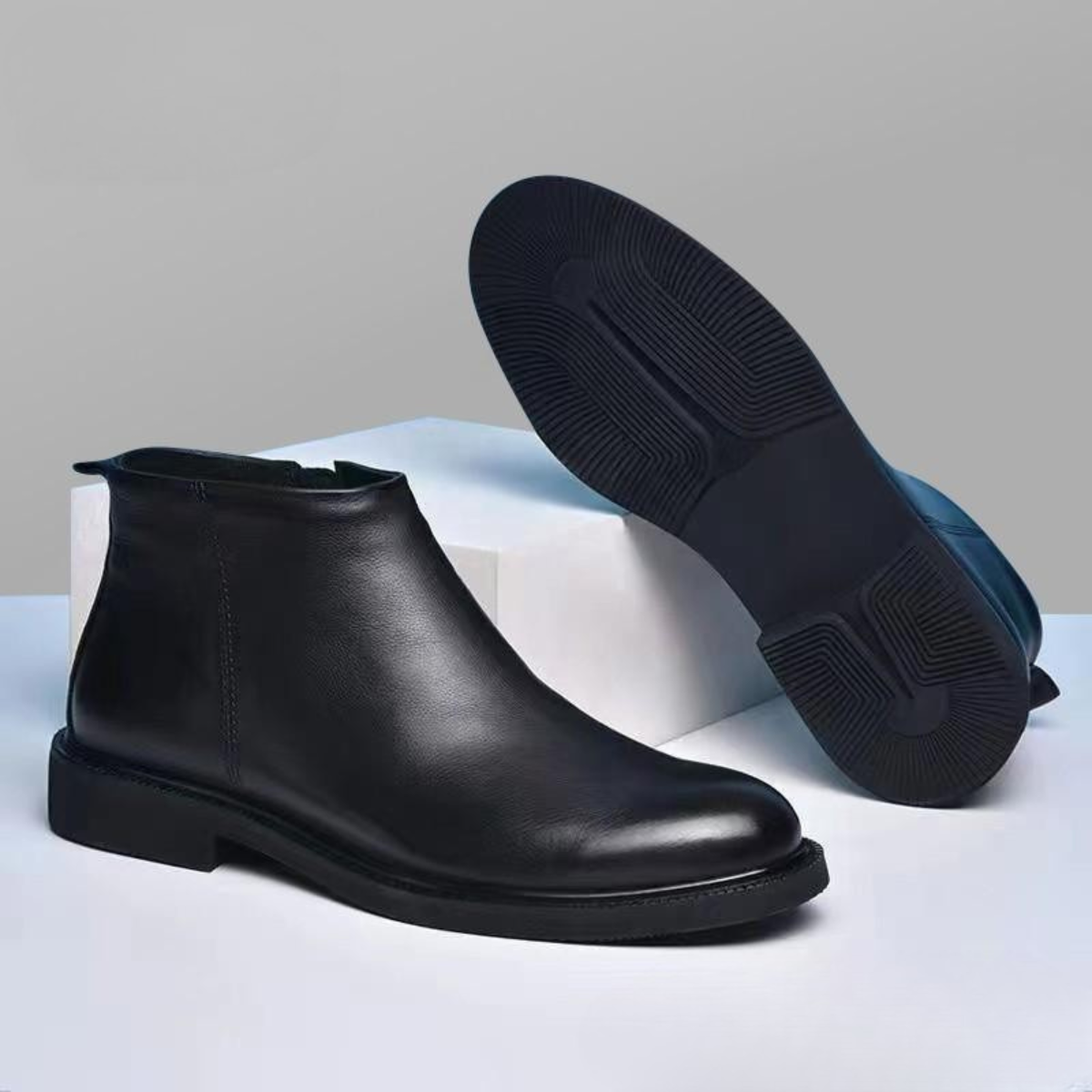 bottines-homme-cuir-noir-semelle-dolcino Bottines homme cuir noir Dolcino semelle antidérapante
