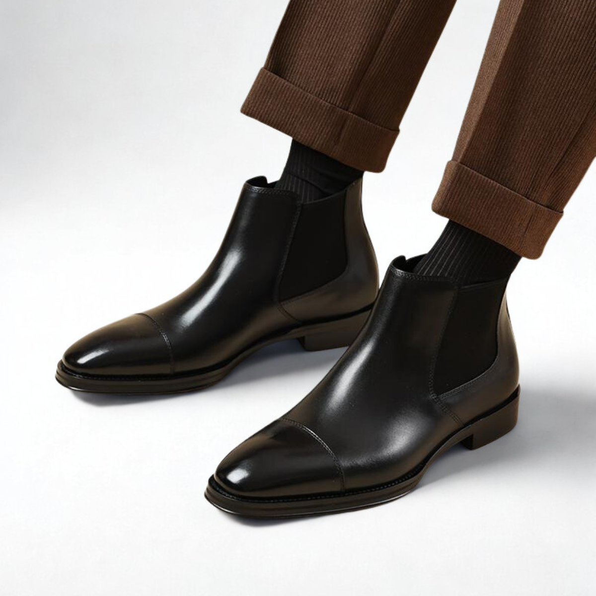 bottines-homme-noir-lifestyle-dolcino Bottines Chelsea homme en cuir noir Dolcino portées avec pantalon slim