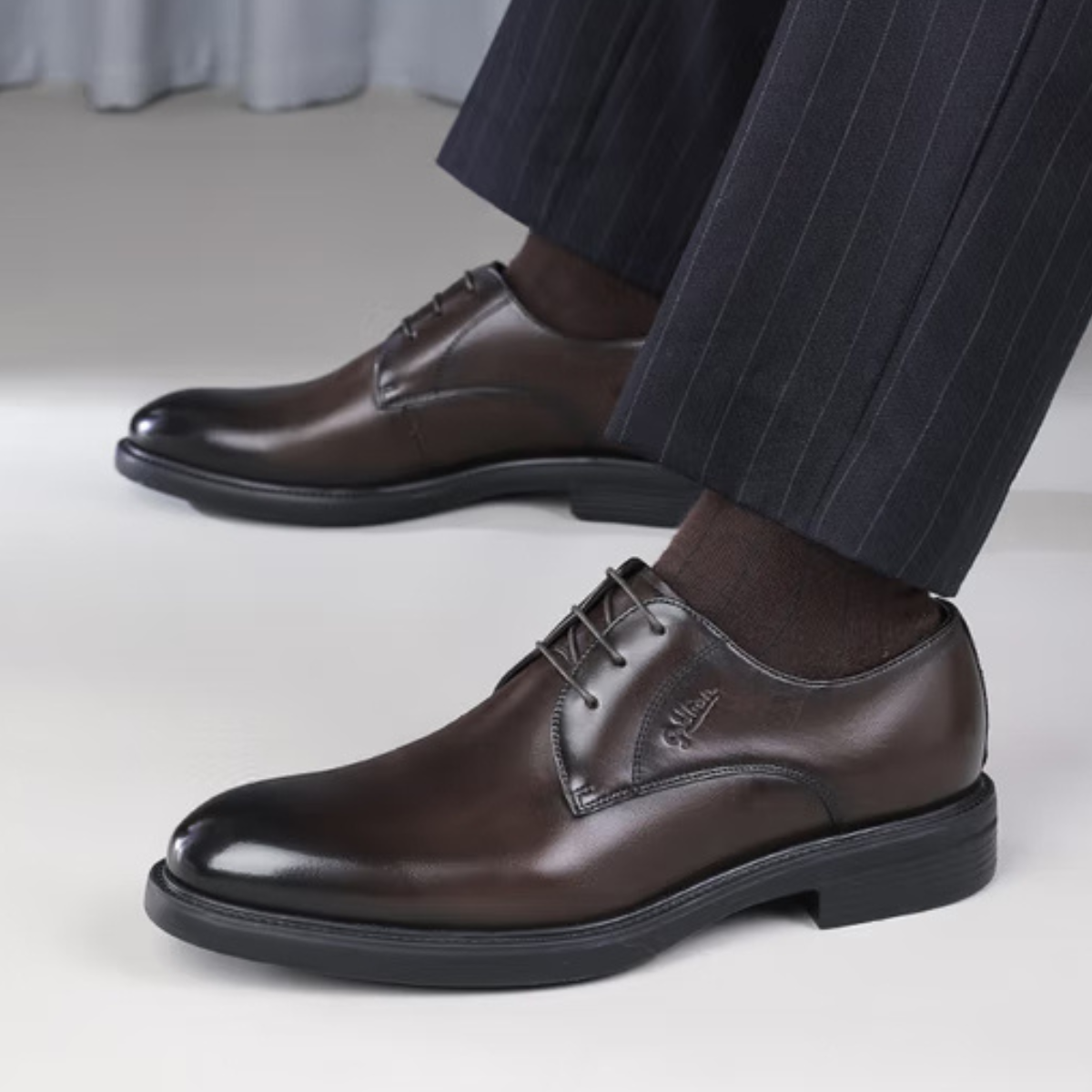Profil gauche Derby homme cuir véritable marron Dolcino