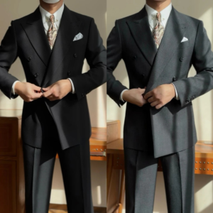 Costume noir double boutonnage avec cravate