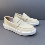 Mocassin cuir homme beige Milano vue de profil