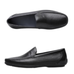 Vue latérale mocassin cuir noir homme Dolcino