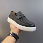 Mocassin cuir noir homme Milano vue latérale