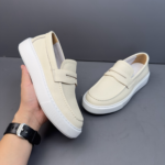 Mocassin homme cuir beige Milano vue du dessus