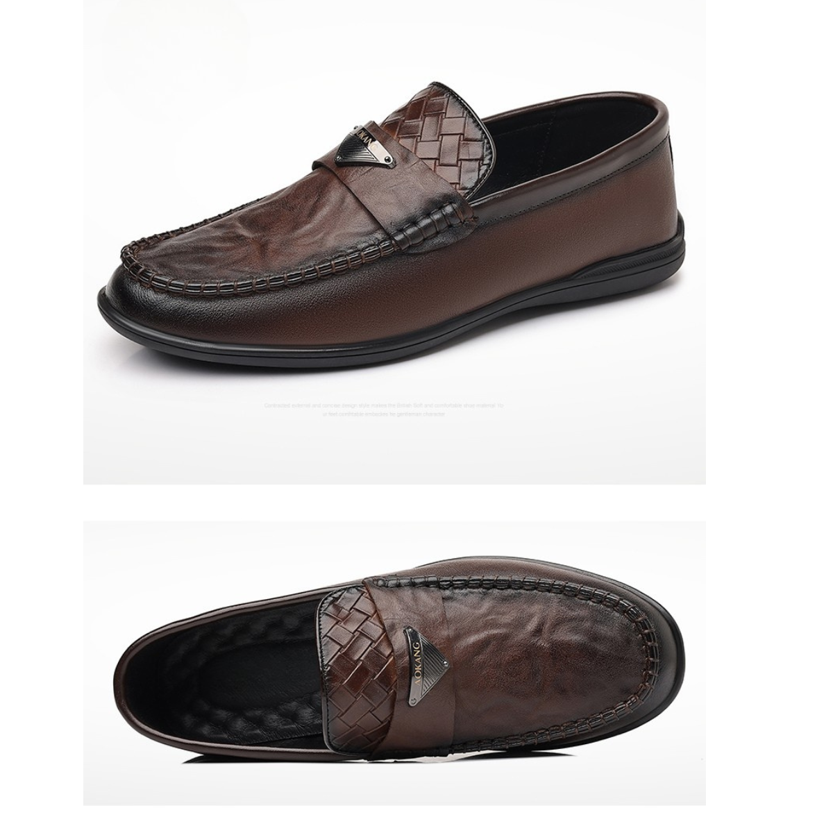 mocassin-homme-cuir-noir-tresse-dolcino- cuir marron avec détail tressé Dolcino