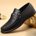 Mocassin homme en cuir noir avec détail tressé Dolcino