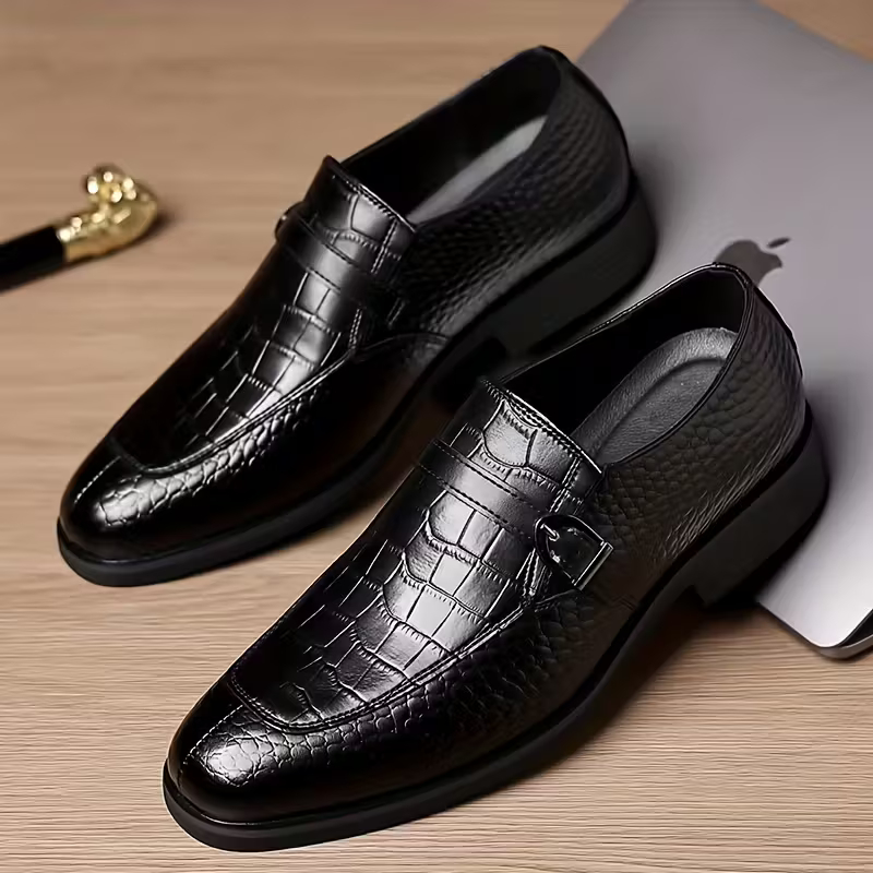 mocassin-noir-cuir-veritable-effet-croco-dolcino Mocassin noir effet croco en cuir véritable pour homme Dolcino